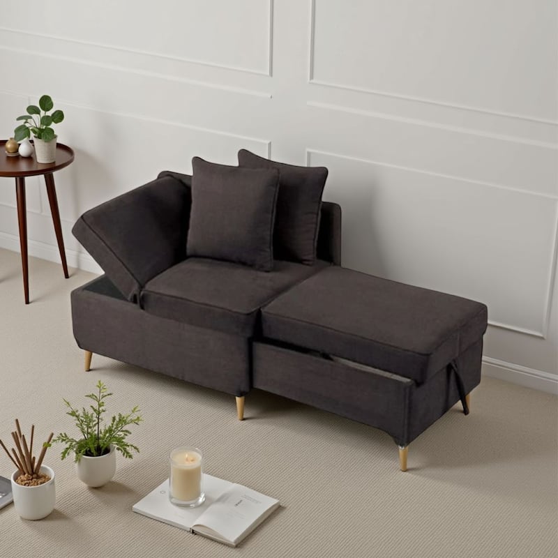 Bernie Modular Convertible Chair Futon, Gray, Multiple Configurations, 2 Pillows