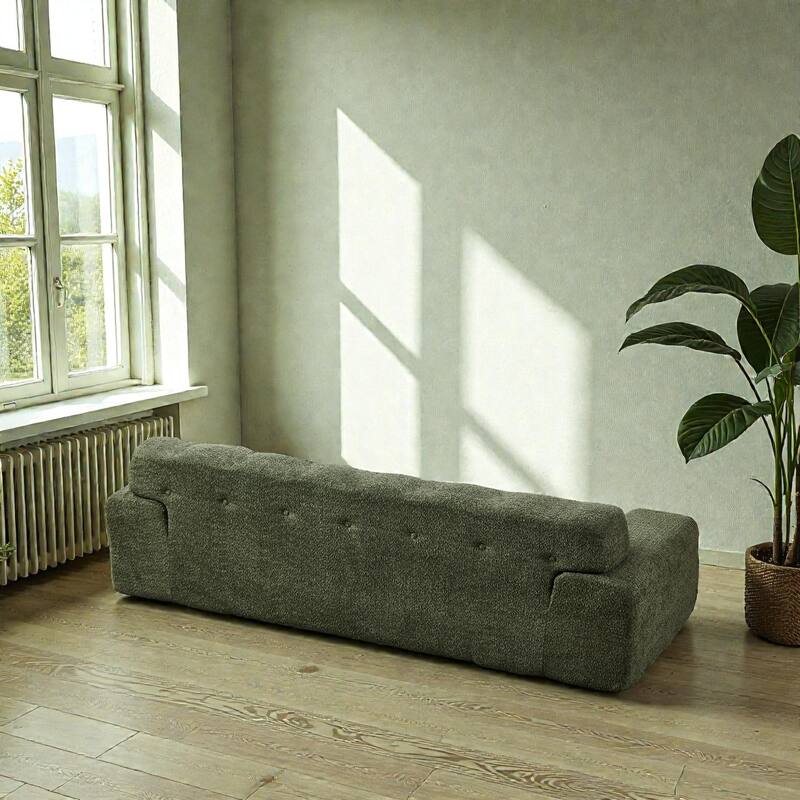 87.4 Inch Cloud Style 3 Seater Sofa, Button Tufted Chenille Upholstered Couch with Square Arms, No Assembly