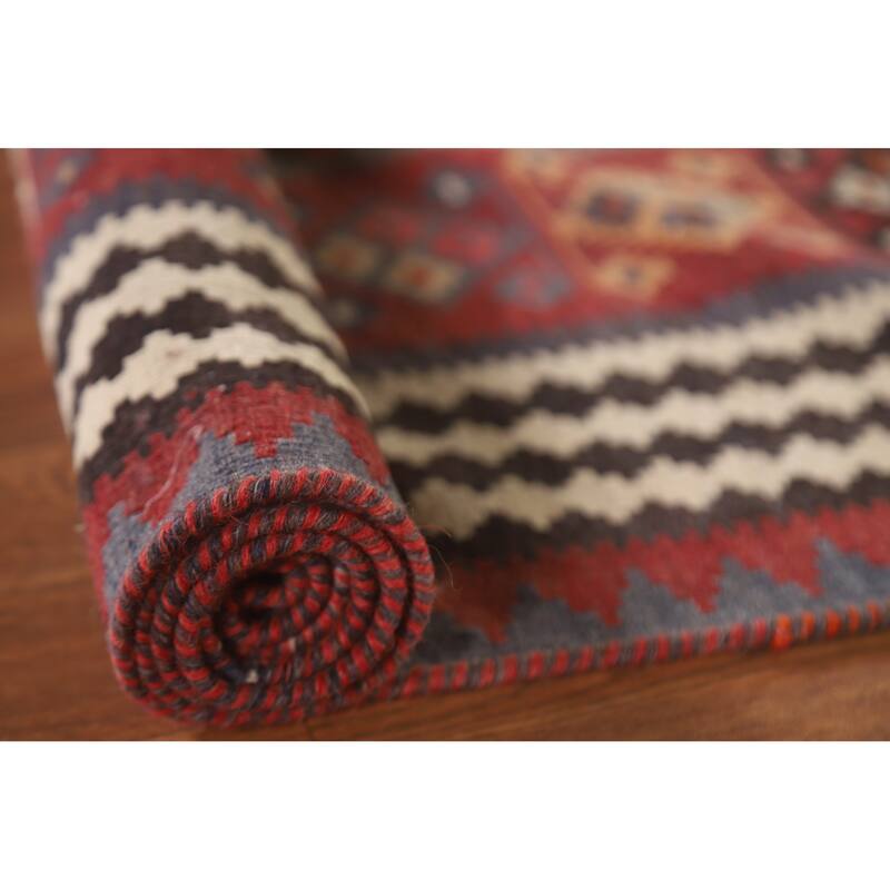 Tribal Kilim Qashqai Persian Antique Area Rug Hand-Woven Wool Carpet - 5'5"x 9'6"