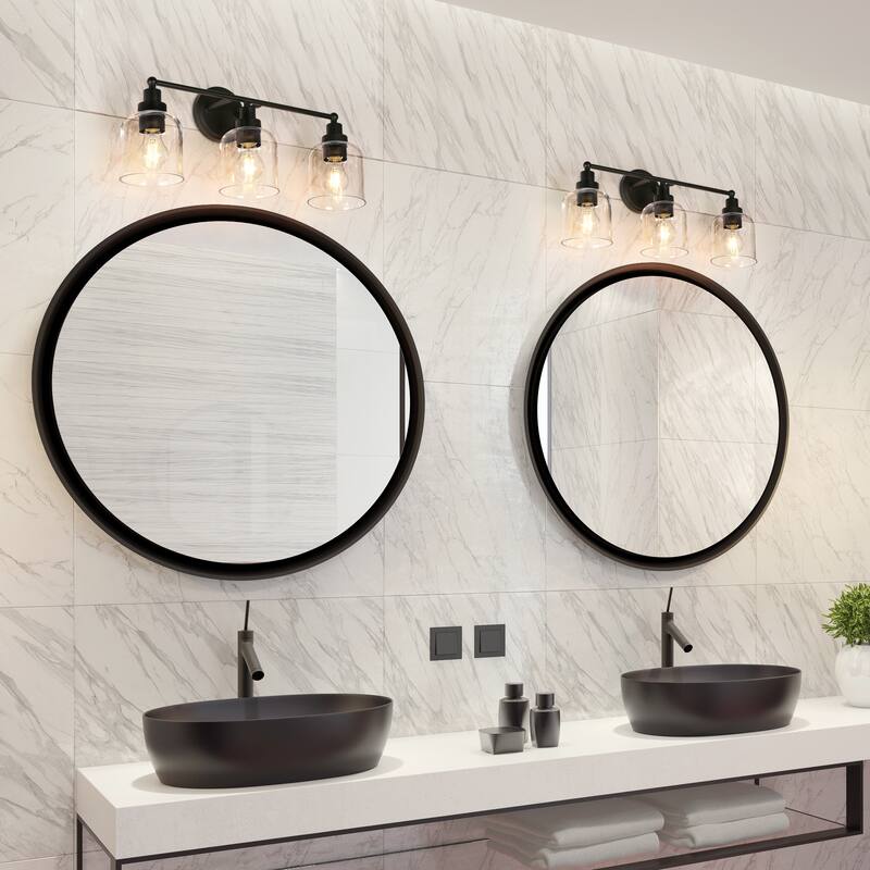 Regan Modern Farmhouse Black 3-Light Linear Bathroom Vanity Lights with Bell shaped Glass - L22"*W10"* H7.1"