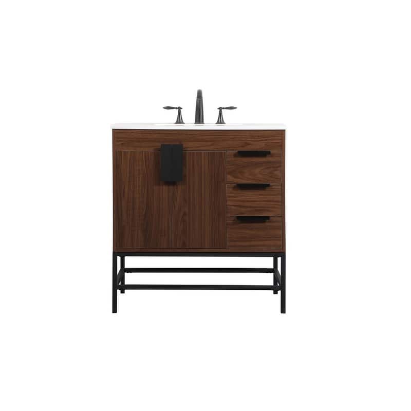 Elegant Lighting VF48832M Eugene 32" Free Standing Single Basin Vanity - Walnut - Wood Finish