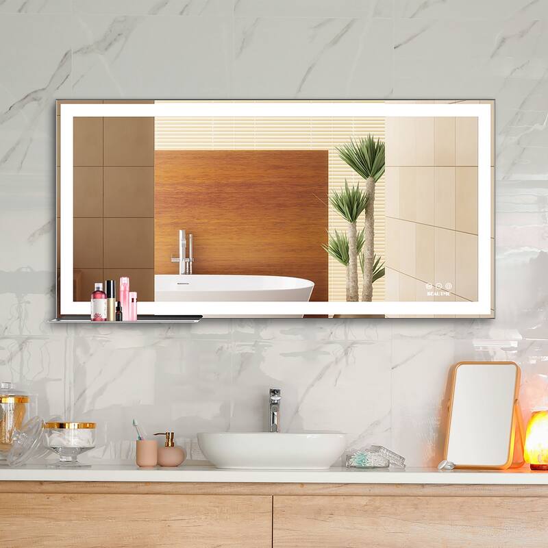 Rectangular Wall Mounted LED Bathroom Vanity Mirror with Anti-Fog - 48" x 24" in.