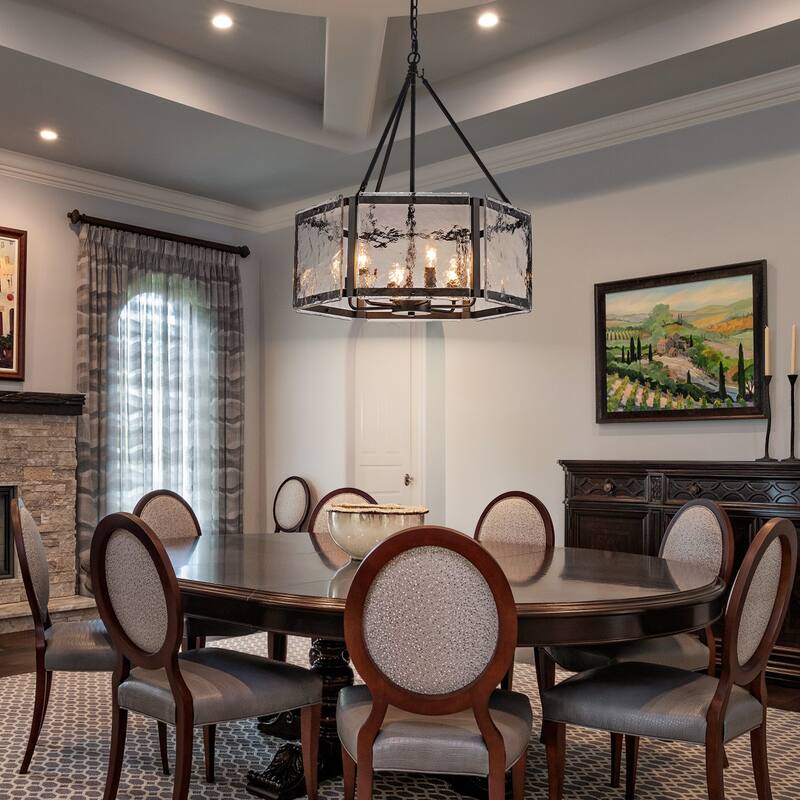 Black/Gold Glass Drum Chandeliers for Dining Room Living Room Entryway - W24.02"