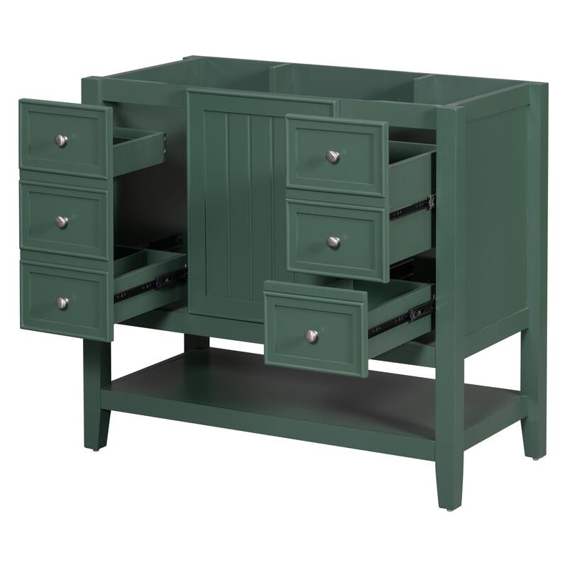 36" Blue Bathroom Vanity Cabinet, Three Drawers, One Cabinet, Open Shelf, Freestanding Design