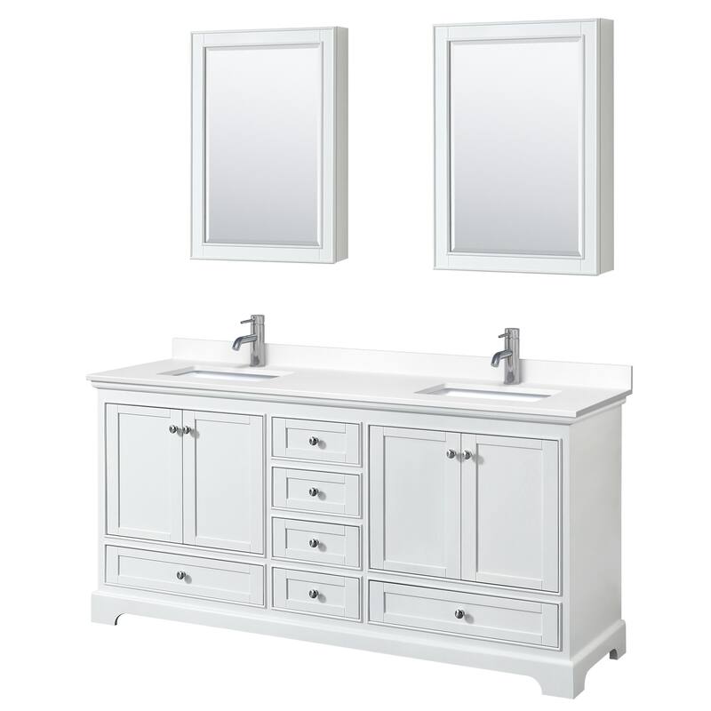 Wyndham Collection Deborah 72" Free Standing Double Basin Vanity Set - White / White Cultured Marble Top / Polished