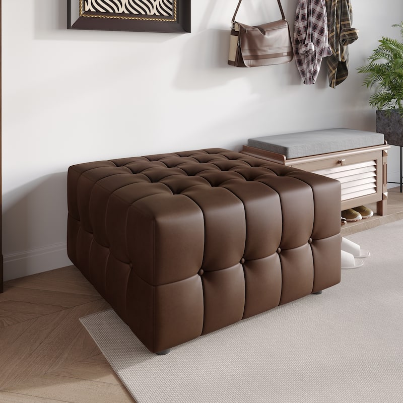 CraftPorch Elegance Button-Tufted PU Upholstered Ottoman