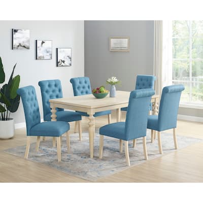 Roundhill Amonia 7-piece Dining Set, Turned-Leg Dining Table with 6 Tufted Chairs