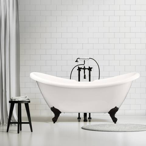 Altair Porva 69" x 29" Acrylic Clawfoot Soaking Bathtub in Glossy Black with Brushed Brass Drain and Overflow