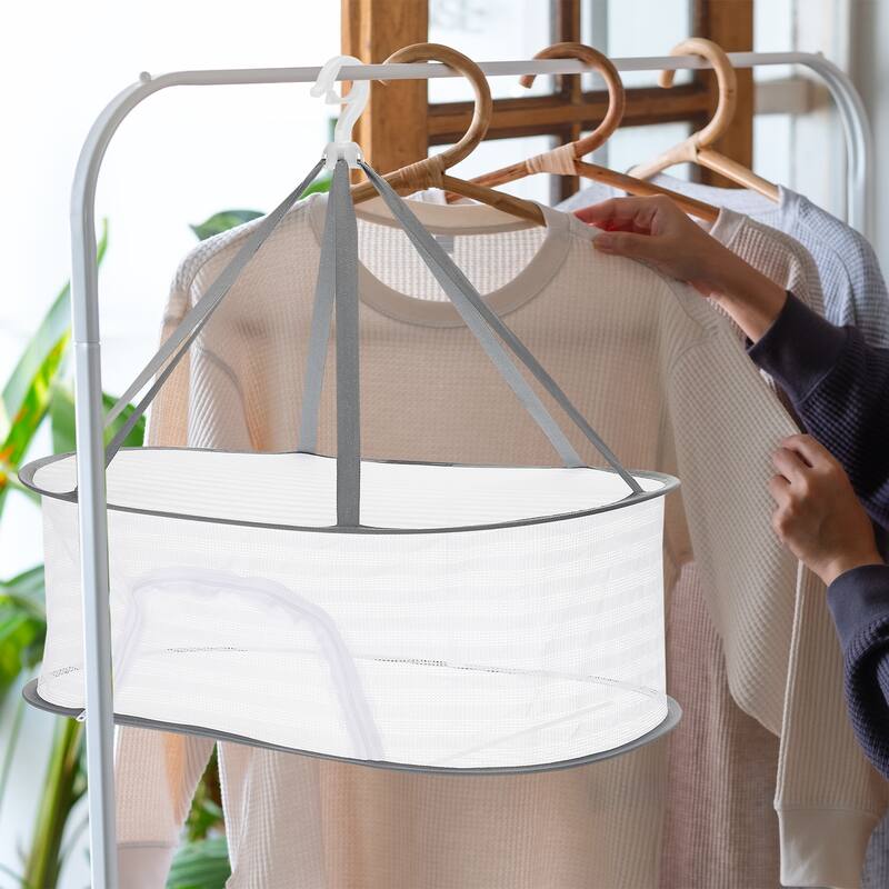 Folded Mesh Clothes Hanging Dryer, Sweater Drying Rack, Dark Green - Dark Green
