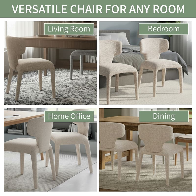 Modern 19.5" W Upholstered Boucle Woven Plush Dining Chair Iron Legs