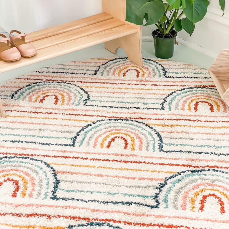 Mod-Tod Hailey Kids Rainbow Print Shag Berber Area Rug