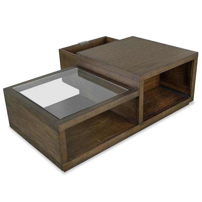 Magnussen Home Merrick Homestead Brown and Clear Glass Rectangular Cocktail Table with Casters - 52''W x 28''D x 18''H
