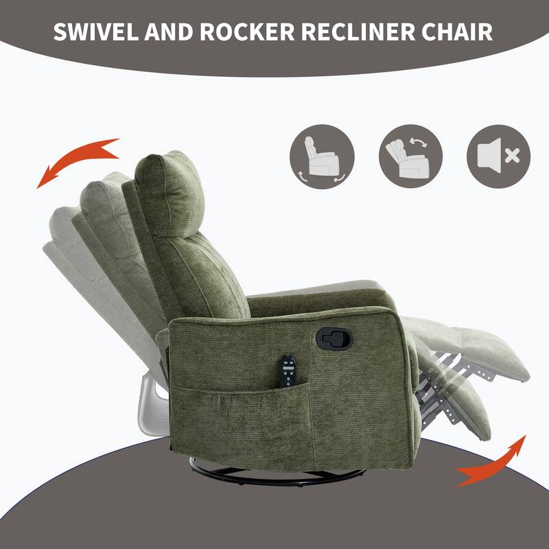 Swivel Recliner Chair with Heat & Massage, Heavy Duty Manual Recliner Chair, Glider Rocker Chair with Side Pocket