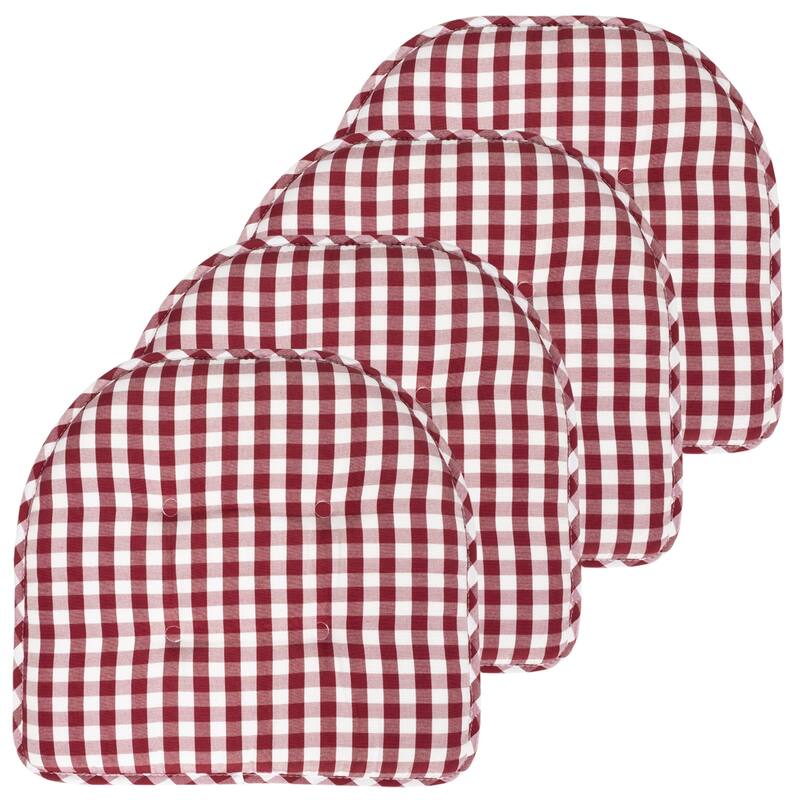 Checkered Memory Foam U-Shape Non-Slip Chair Cushion Sets - Wine White - Set of 4
