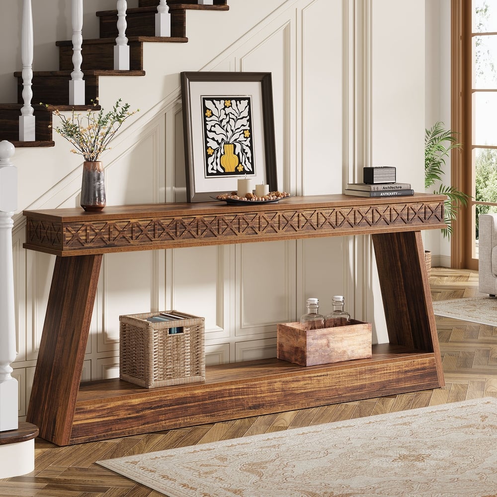 70.87-Inch Extra Long Entryway Table, 2-Tier Narrow Console Table with Storage - 70.87"D x 11.81"W x 31.5"H