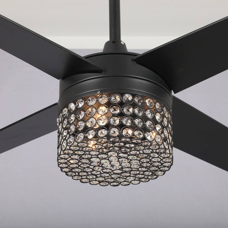 48 in. Modern Black Crystal Chandelier Ceiling Fan with Light Kit and Remote - 48 in. W X 48 in. D X 17 in. H