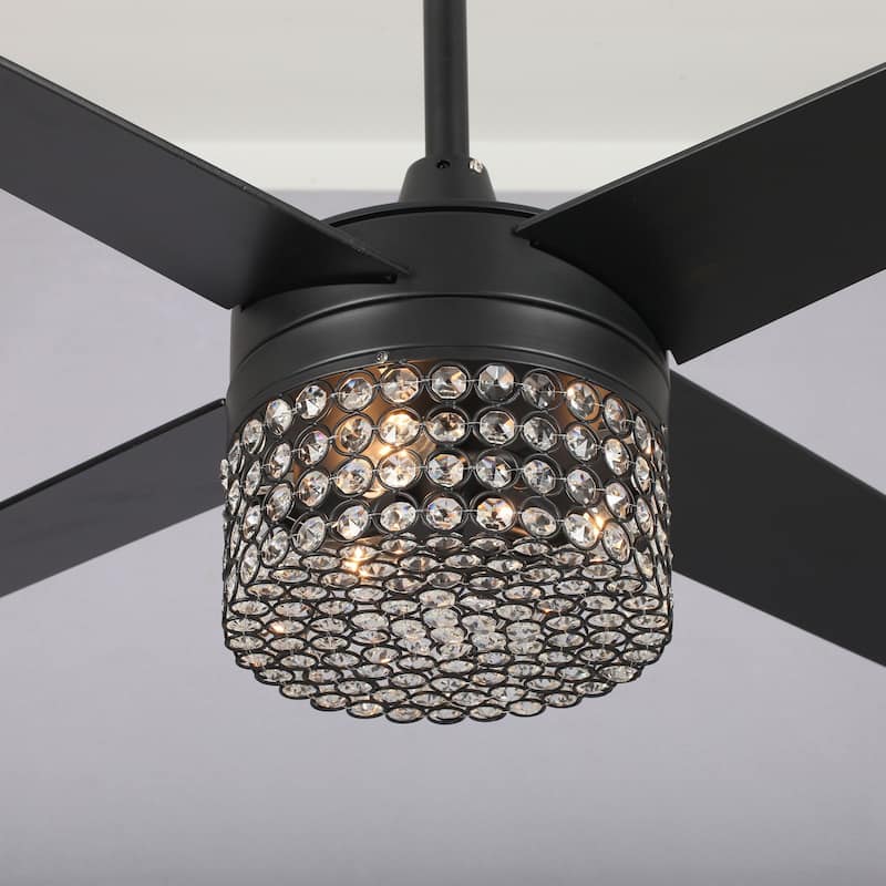48" Black Wood 4-Blade Crystal Fandelier Ceiling Fan with Remote and Light