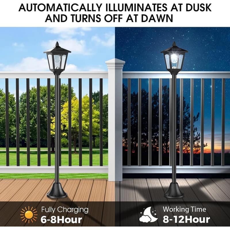 2 Pack 40-Inch Solar Lamp Post Lights Outdoor IP65 Waterproof LED Yard Lights - Black