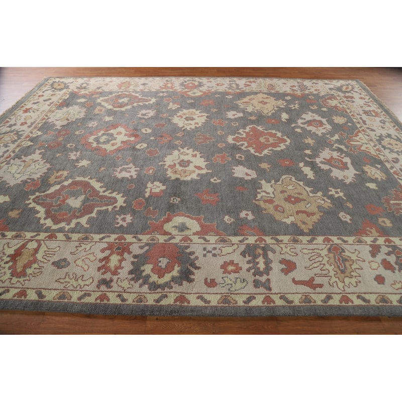 Gray Floral Oushak Oriental Area Rug Handmade Wool Carpet - 9'2"x 11'9"