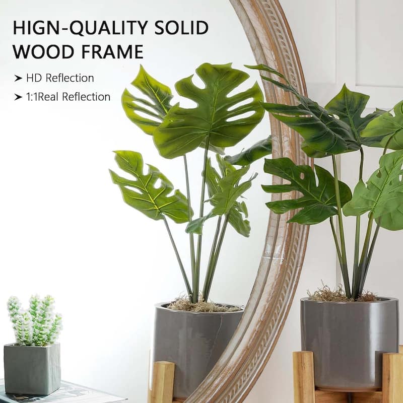 Round Decorative Wall Mirror with Woven Rattan-Textured Frame (23.62"), Rustic Modern Accent Mirror for Bathroom/Living Room