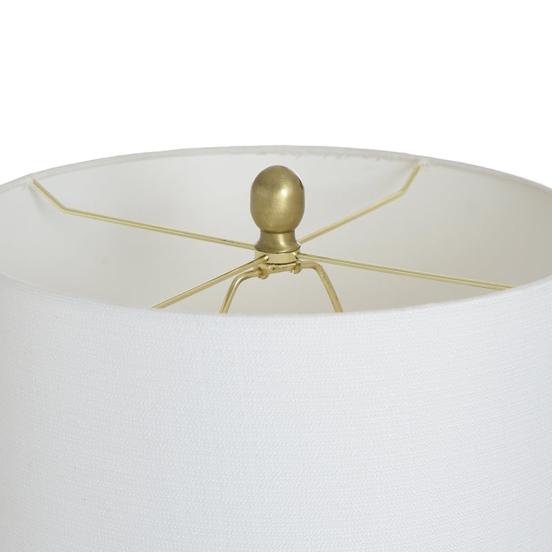 Ribbed Glass Table Lamp - Tiered Glass and Brushed Brass Body - Off-White Shade