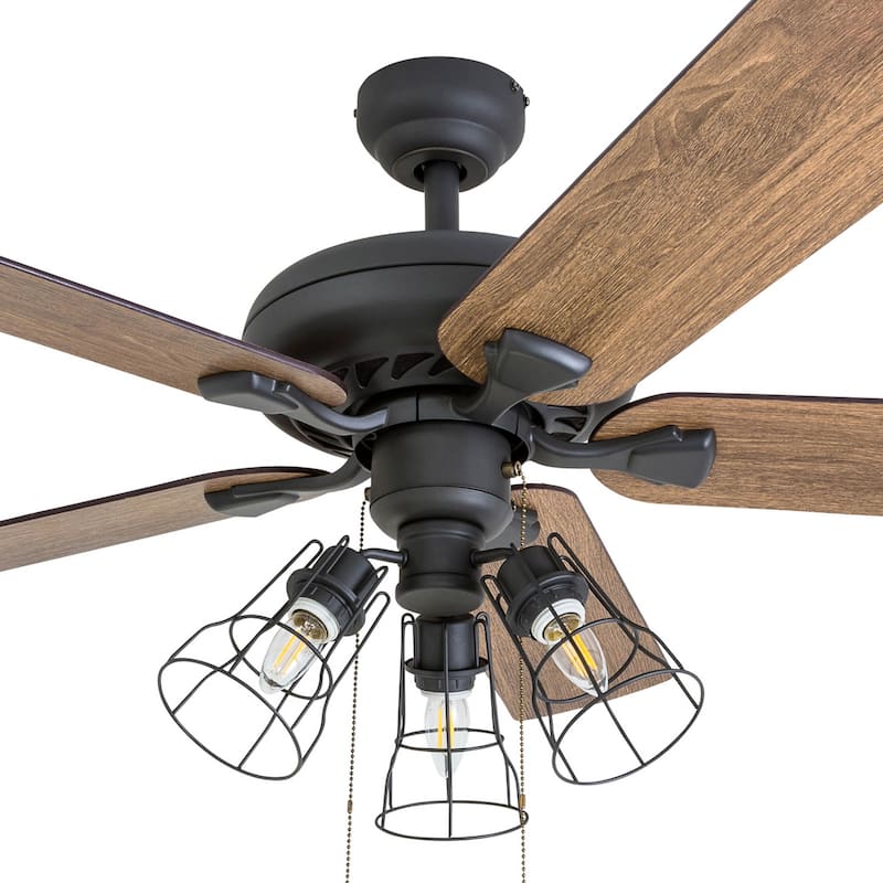 52" Prominence Home Lincoln Woods Bronze Industrial Farmhouse Style LED Ceiling Fan with Light, Pull Chain