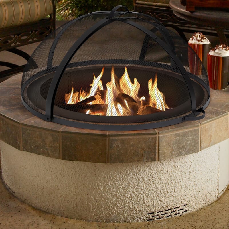 32 in. Easy Access Steel Fire Pit Spark Screen in Black - 32"L x 32"W