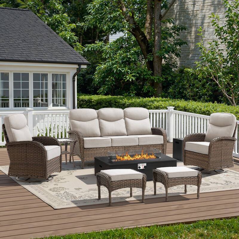 Meyreso 7-Piece Wicker Outdoor Patio Fire Pit Sofa Set with 6-Inch Thick Cushions