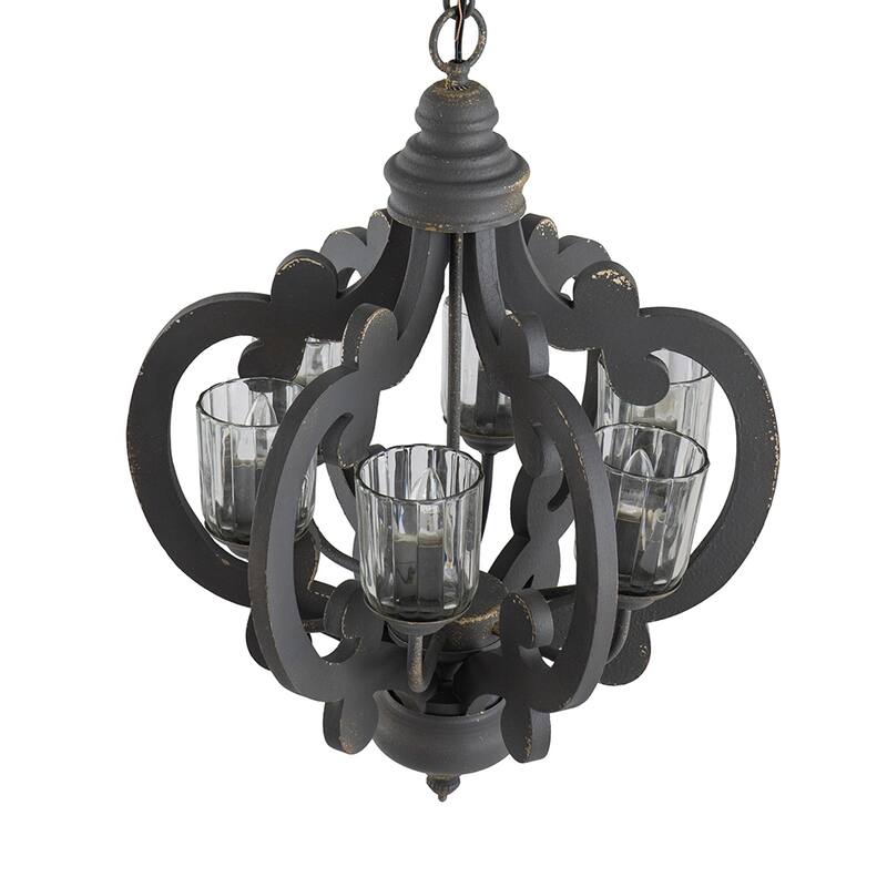 6-Light Wood Chandelier Pendant Light Fixture with Adjustable Chain for Living Room, Exquisite Chandelier Lighting