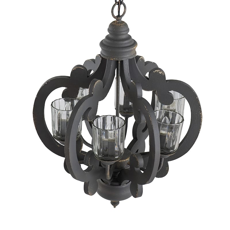 Farmhouse Chandelier, 6-Light Wood Chandelier Pendant Light Fixture with Adjustable Chain, Bulb Not Included
