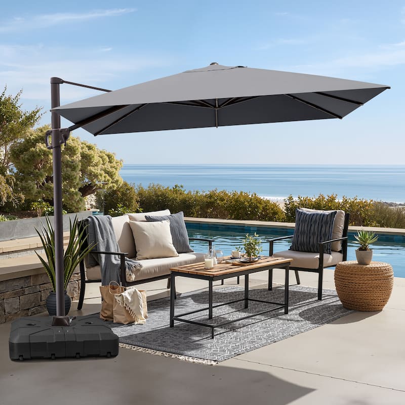 Outdoor 9 x 10.5 FT Patio Umbrella Cantilever-Offset Umbrella with Weighted Base - Dark Grey