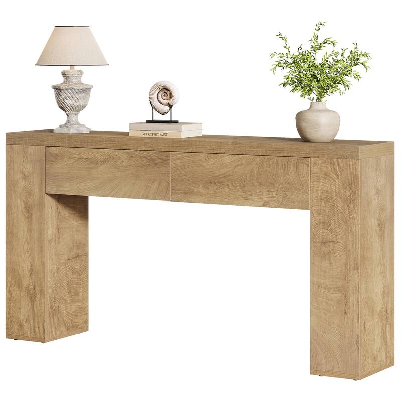 63-Inch Wooden Console Table with 2 Hidden Drawers, Sofa Table for Living Room, Hallway, Entrance, Foyer