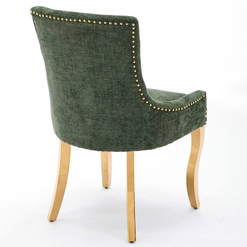 Chenille Dining Chairs, Modern Style with Curved Gold - Plated Legs & Rivet Trim, Upholstered Comfort for Dining/Lounge