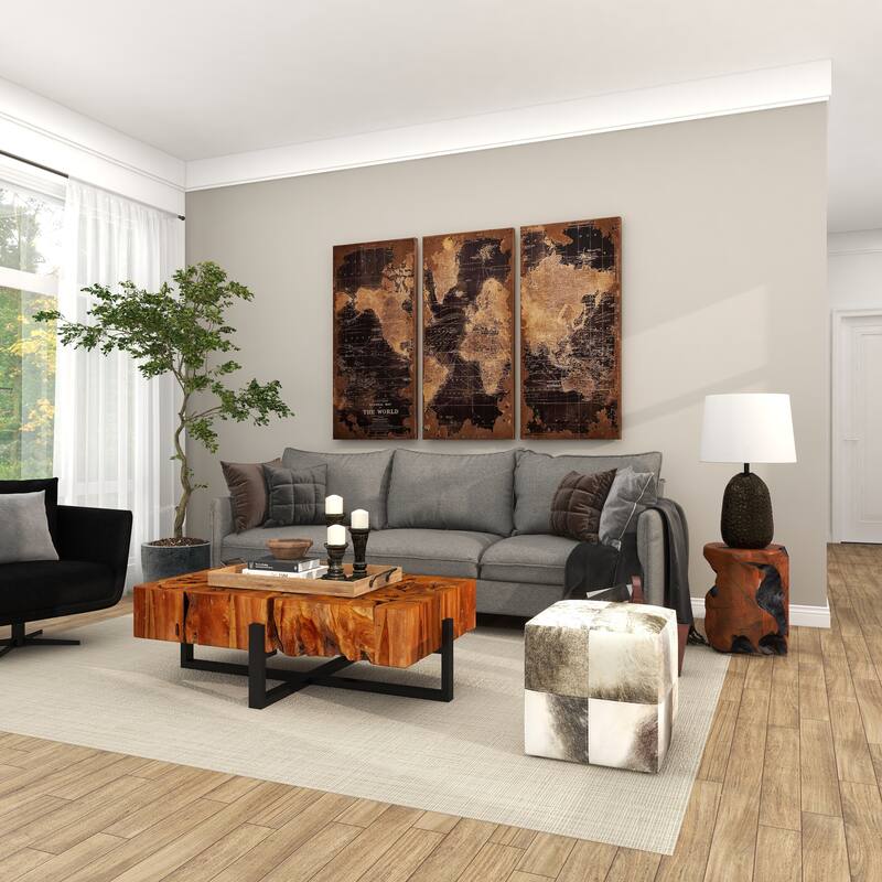 Brown Teak Wood Handmade Live Edge Stump Accent Table with Charred Detailing