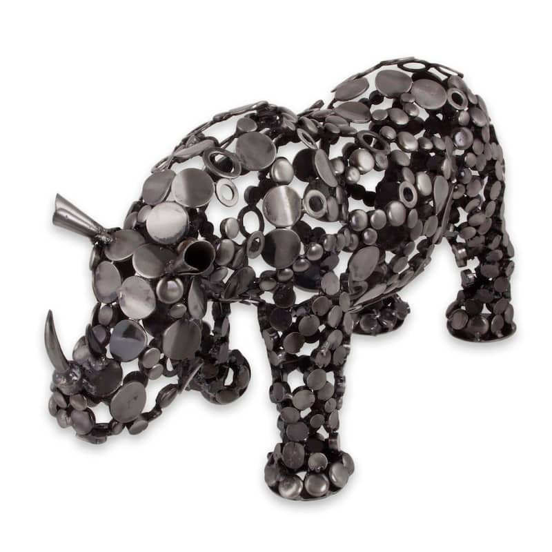 Novica Handmade Rustic Rhino Upcycled Metal Sculpture
