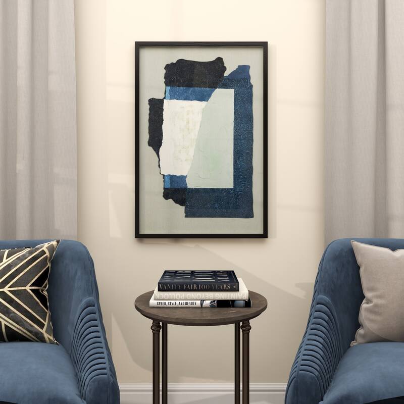 Gray Canvas Mixed Media Inspired Abstract Framed Wall Art with Black Frame - Grey