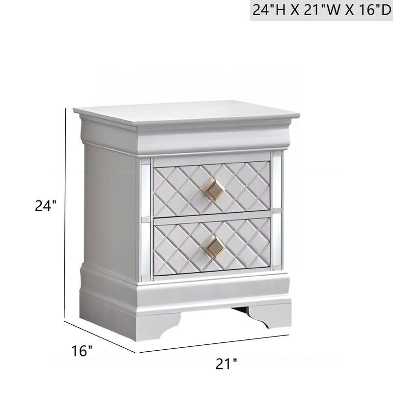 Pearl White Nightstand with Dovetailed Drawers, Fully Assembled