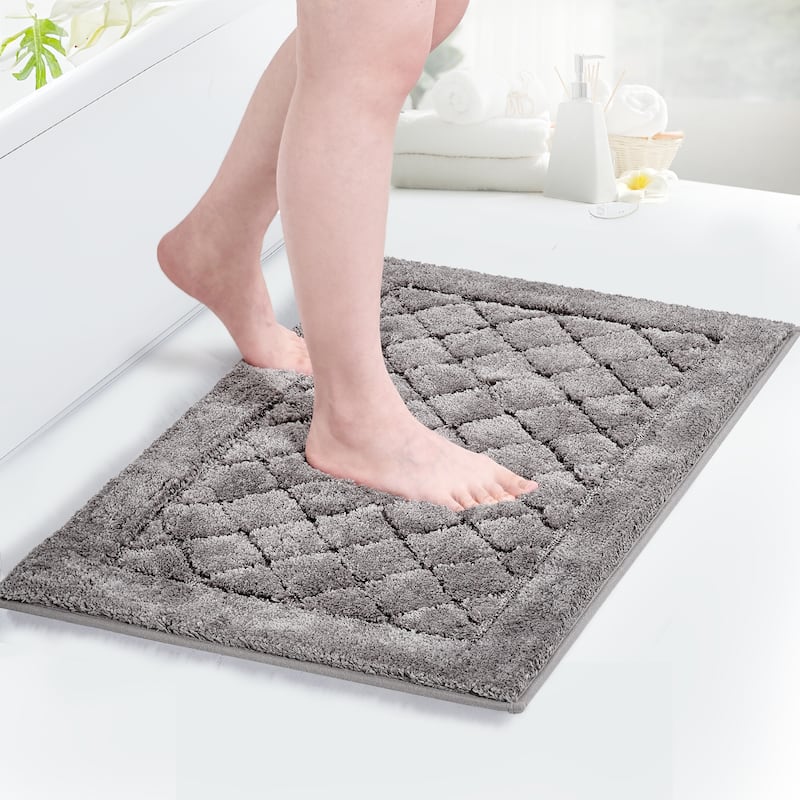 Deconovo Diamond Tufted Bathroom Rug Set, Non-Slip TPR Backing - 17 x 24 Inches - Light Grey