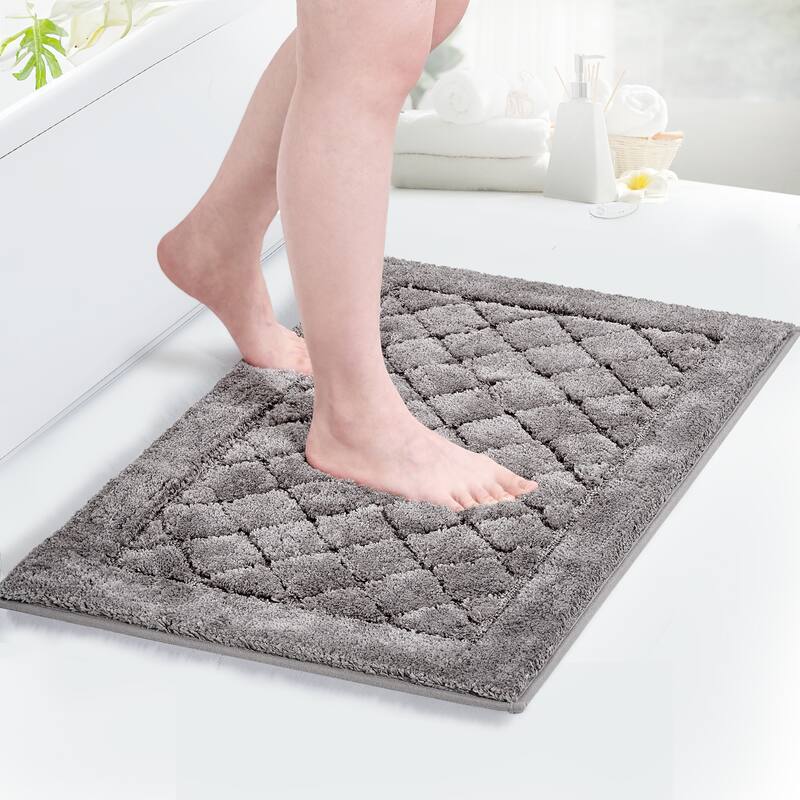 Deconovo Diamond Tufted Bathroom Rug Set, Non-Slip TPR Backing - 17x24/20x32 - Light Grey