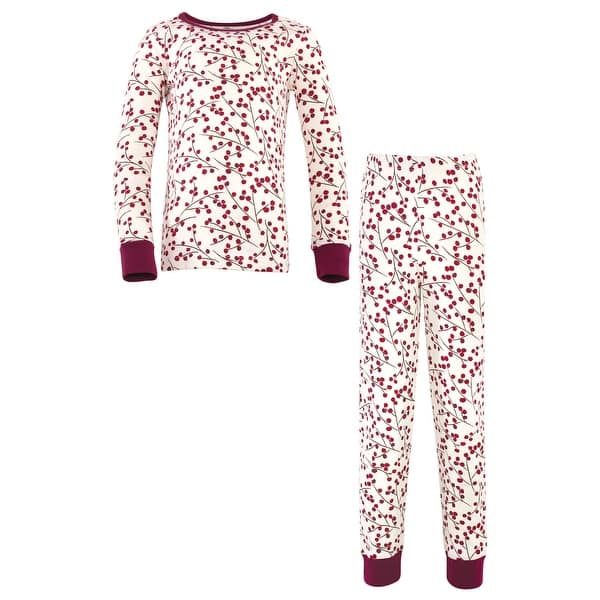 slide 1 of 1, Touched by Nature Toddler and Kids Girl Organic Cotton Tight-Fit Pajama Set, Berry Branch 2T