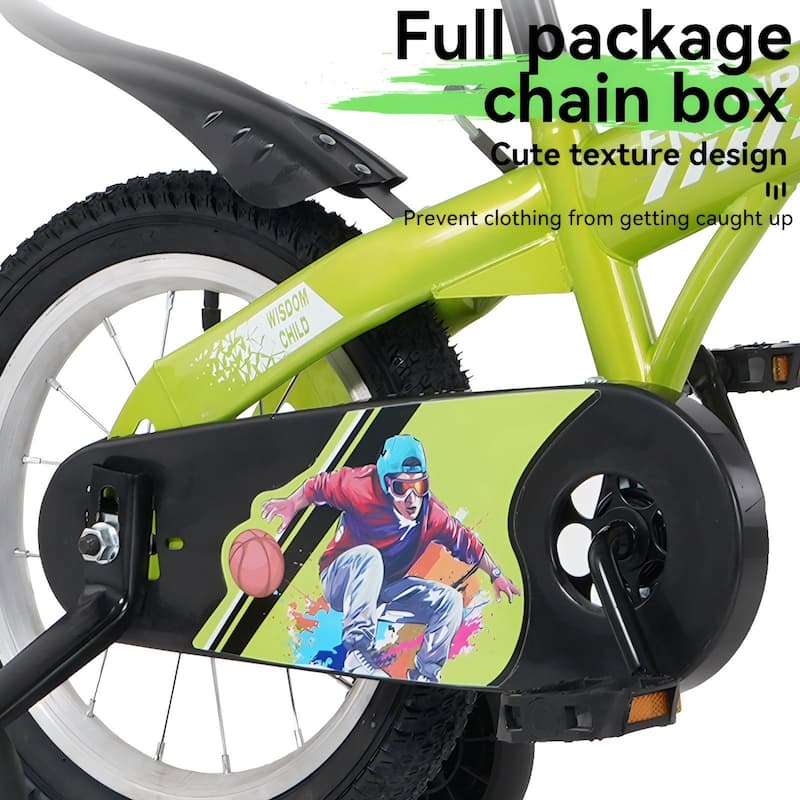 16 Inch Kids Bike with Adjustable Saddle, Dual Brakes and Training Wheels Steel Frame Bicycle for Ages 4-7