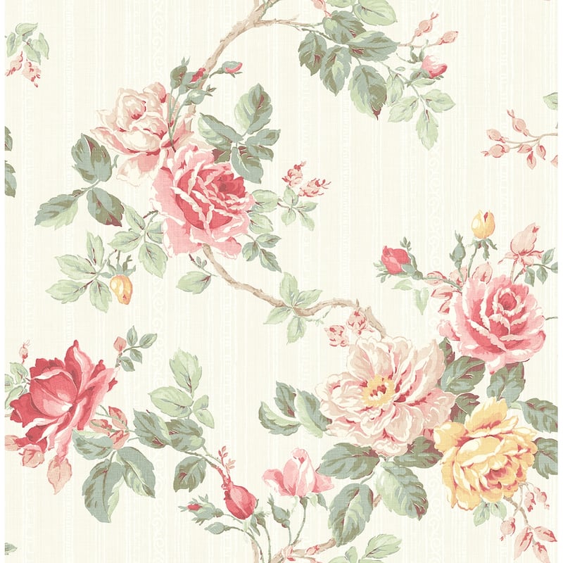 Seabrook Designs Nisha Rose Trail Unpasted Wallpaper - 20.5 in. W x 33 ft. L - Parchment & Rouge