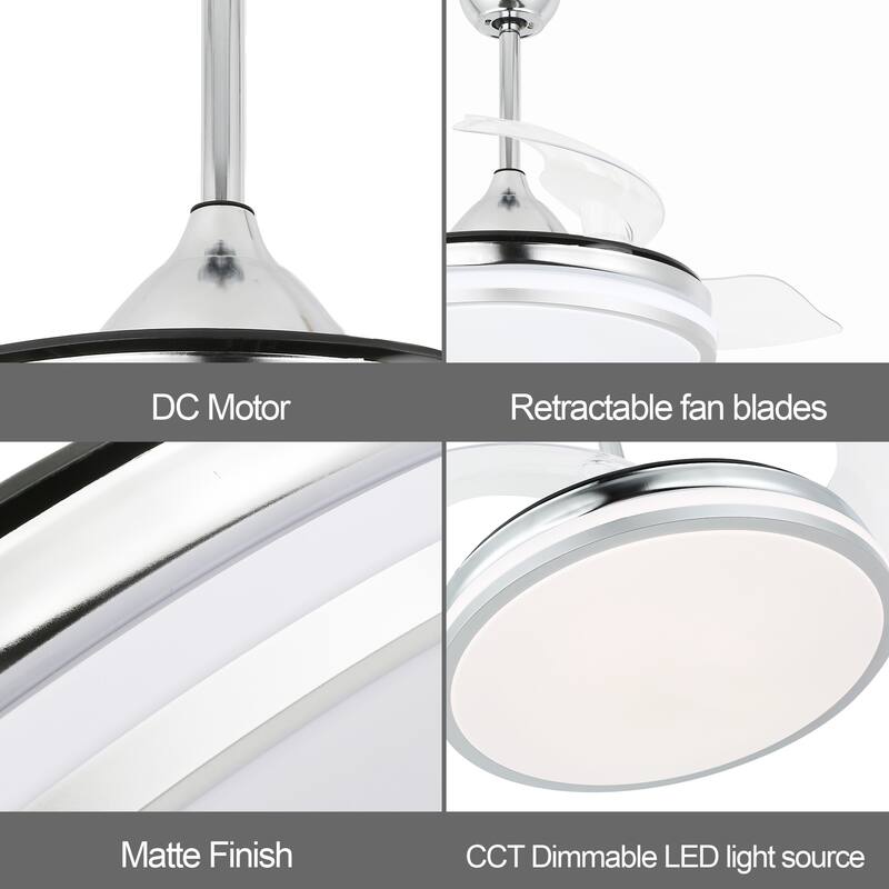 Oaks Aura 42 in. Light Memory Retractable Ceiling Fan with Light, 6-Speed Latest DC Technology Pendant Light