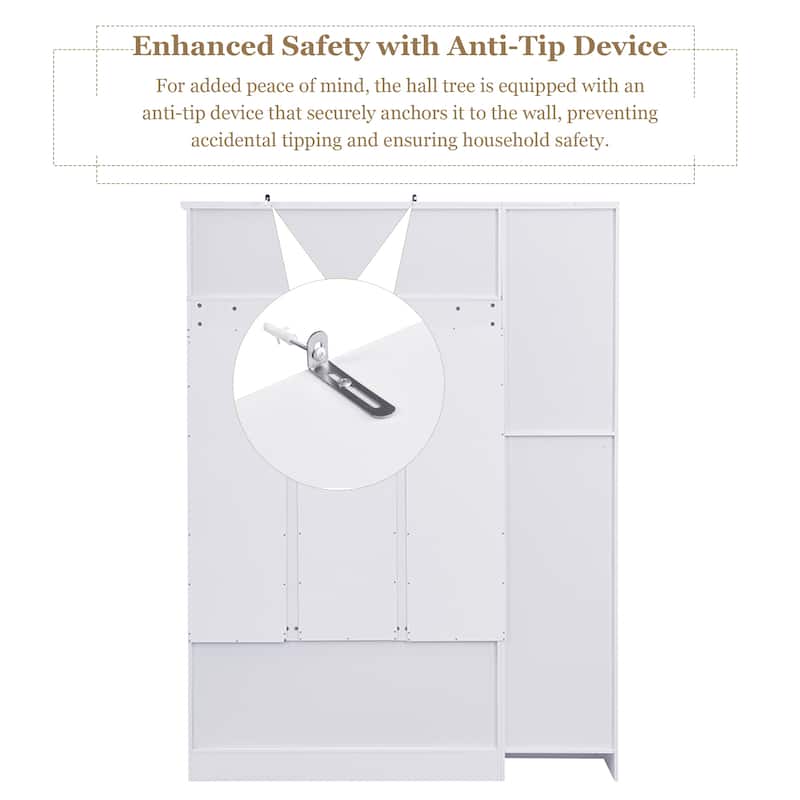 79" Tall Modern Hall Tree with Shoe Storage, 4-in-1 Entryway Bench with 6 Cabinets, 4 Coat Hooks & Adjustable Shelf