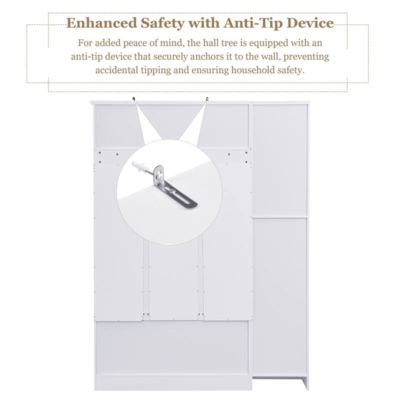 79 Inch Modern Hall Tree with 6 Cabinets Bench and Adjustable Shelf
