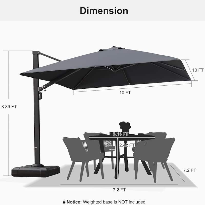 PURPLE LEAF Sturdy Heavy-duty Patio Cantilever Offset Umbrella with 360-degree Rotation
