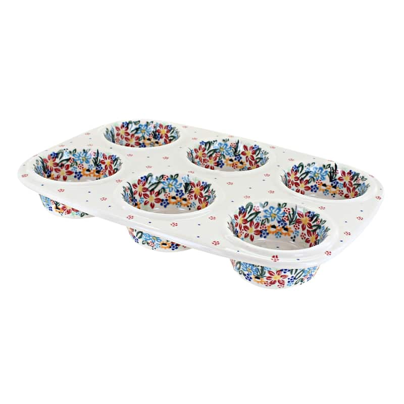 Blue Rose Polish Pottery 335 Vena Muffin Pan - Tara