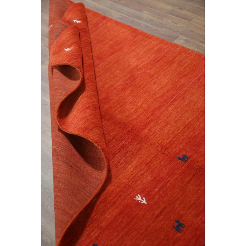 Orange Tribal Gabbeh Indian Rug Hand-Knotted Wool Carpet - 4'7" x 6'6"