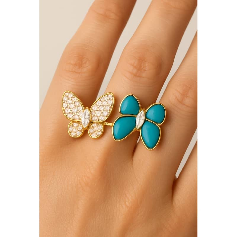 Turquoise + Cubic Zirconia Encrusted Butterfly Ring