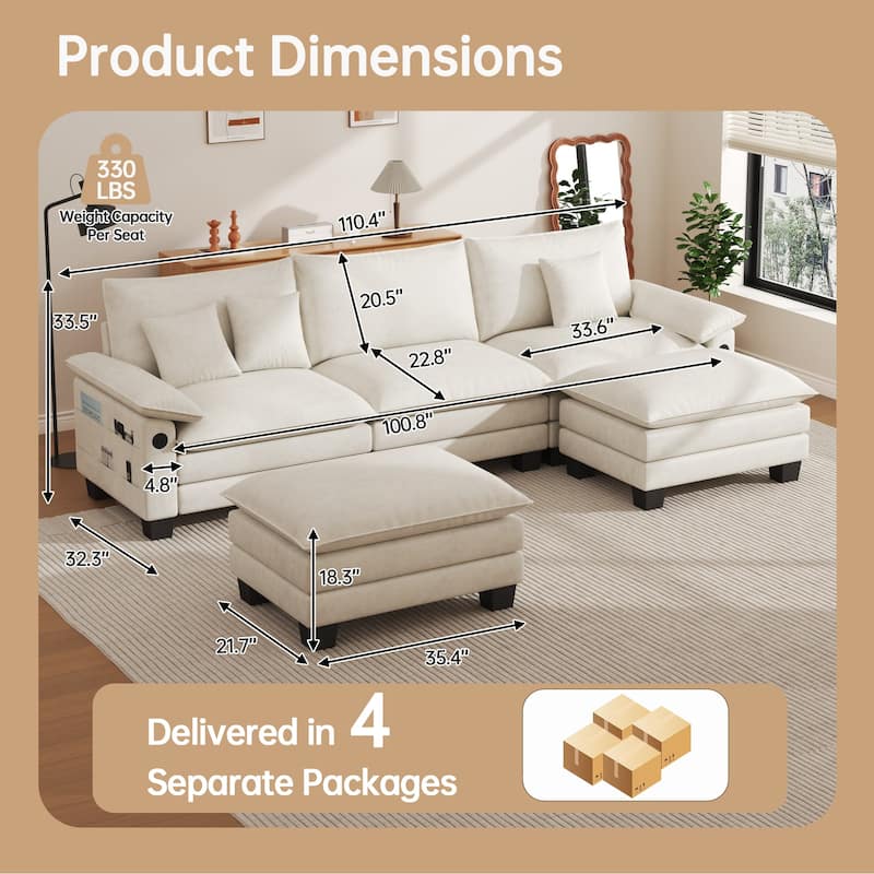 Oversized Sectional Sofa Couch Modular Sectional Sofa with Reversible Ottomans
